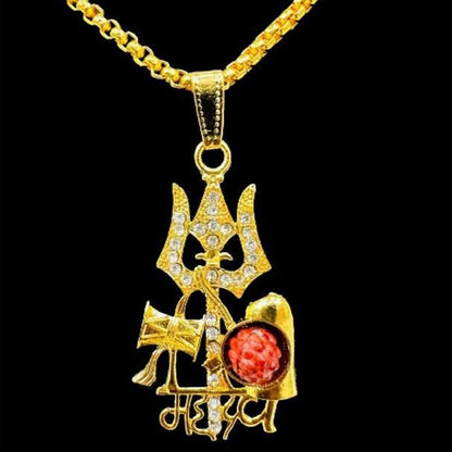Gold Plated Mahadev Damru Pendant with Chain