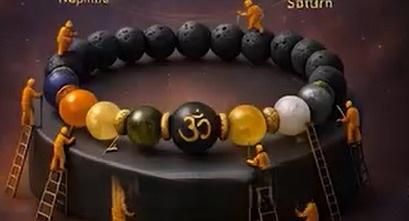 Black Lava and Colored Chakra Stones Om Bracelet