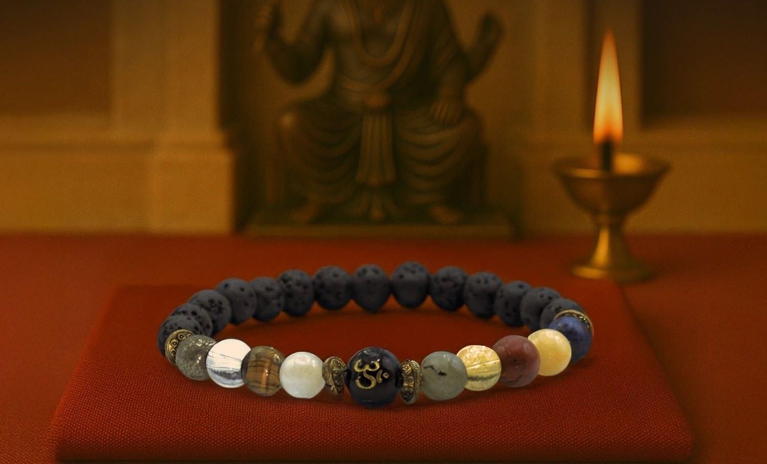 Natural Beads Om Bracelet with Lava Stones