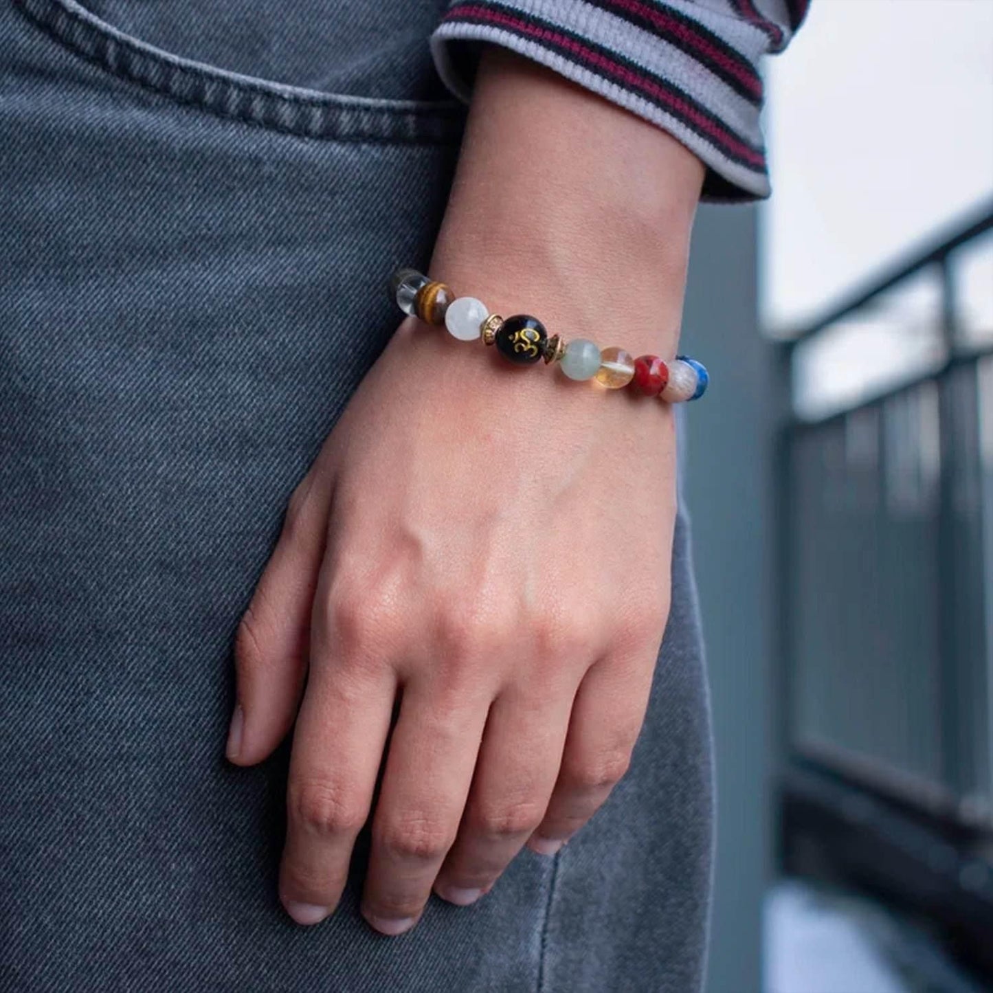 Spiritual Healing Beads Bracelet with Om Symbol